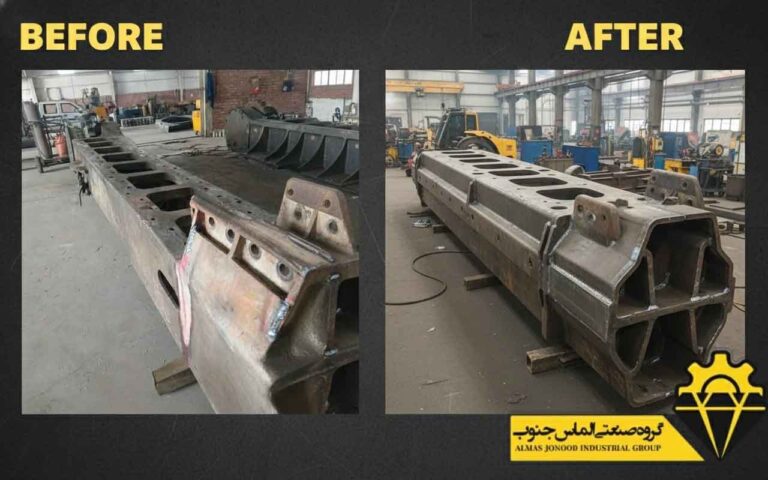 Before After بازسازی شاسی بیل کوماتسو PC1250